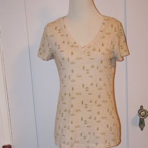 Cream V-Neck Print